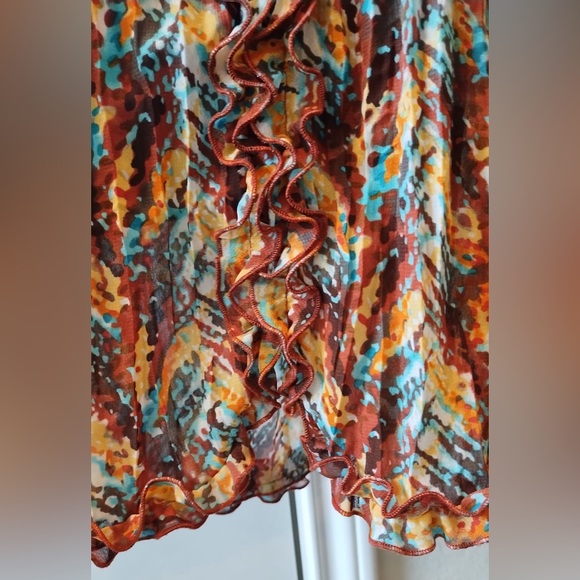 Notations Women’s multicolor Ruffle Tunic V Neck Flutter Sleeve Top XL - Picture 4 of 10